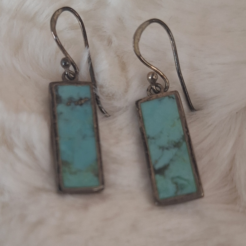 Turquoise Rectangular Drop Earrings - image 2